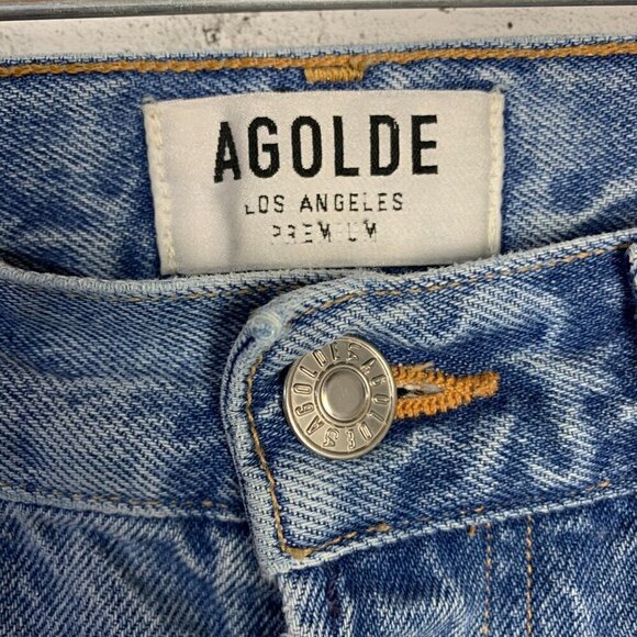 Agolde High Rise Distressed Light Wash Button Fly Straight Leg Ankle Jeans - Picture 8 of 11